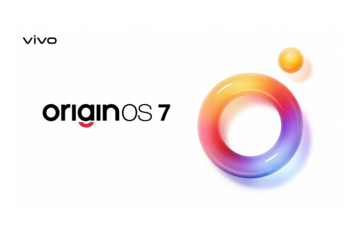 OriginOS 7 — visuel officiel Vivo Visuel officiel d'OriginOS 7, la nouvelle interface de Vivo, avec son anneau en dégradé orange, rose et bleu
